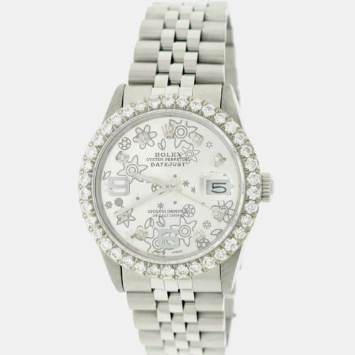Customised Silver 2.8CT Diamond Stainless Steel Datejust Automatic Men's Wristwatch 36MM - Rolex - Modalova