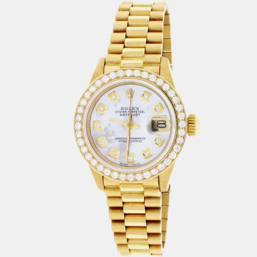Customised MOP Diamond 18K Yellow Gold President Datejust 6917 Automatic Women's Wristwatch 26MM - Rolex - Modalova