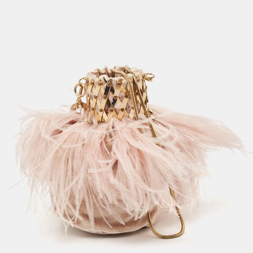 Velvet and Ostrich Feather Aramis Chain Clutch - Rosantica - Modalova