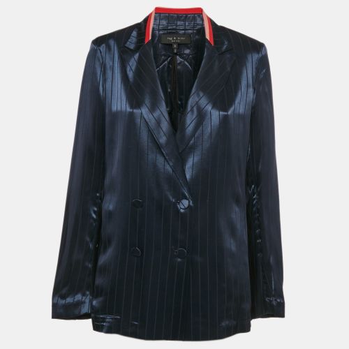 Rag & Bone Navy Blue Striped Satin Double Breasted Blazer M - Rag & Bone - Modalova