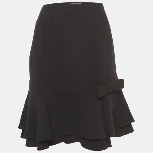 Ralph Lauren Collection Black Silk Bow Detail Ruffled Short Skirt L - Ralph Lauren Collection - Modalova