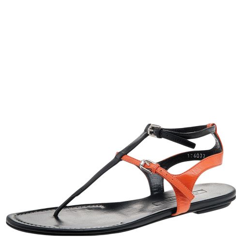 Ralph Lauren Collection Black/Orange Leather Thong Flat Sandals Size 38.5 - Ralph Lauren Collection - Modalova