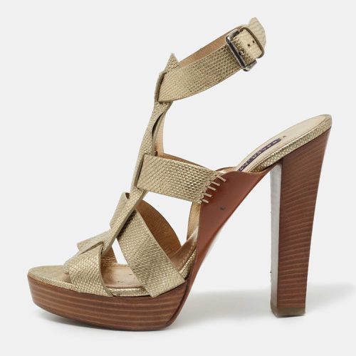 Ralph Lauren Collection Gold Lizard Embossed Leather Ankle Strap Sandals Size 40.5 - Ralph Lauren Collection - Modalova