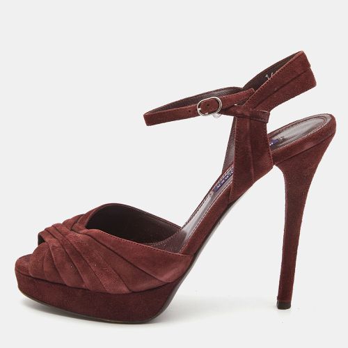 Ralph Lauren Burgundy Suede Peep Toe Platform Ankle Strap Sandals Size 40 - Ralph Lauren Collection - Modalova