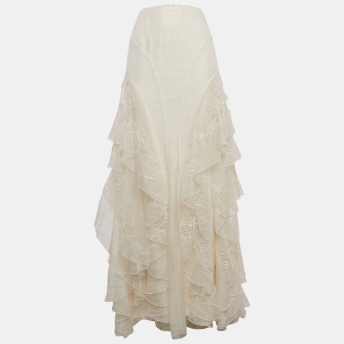 Ralph Lauren Purple Label Ivory Embroidered Organza Silk Ruffled Maxi Skirt S - Ralph Lauren Purple Label - Modalova