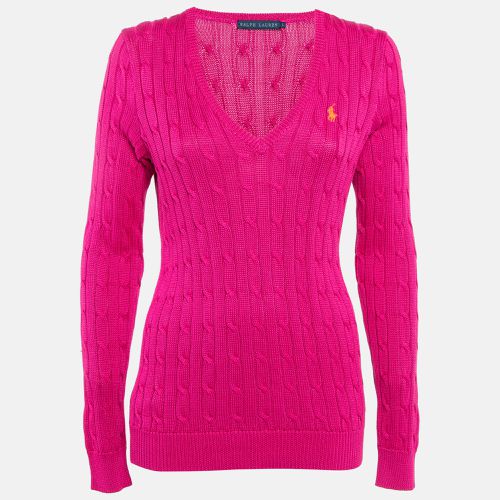 Ralph Lauren Pink Cable Knit V-Neck Long Sleeve Sweater L - Ralph Lauren - Modalova