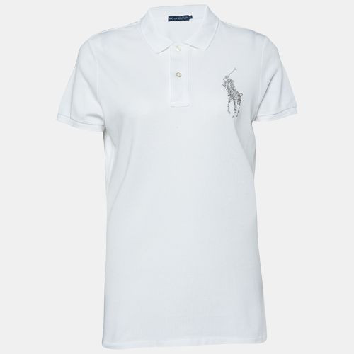 Ralph Lauren White Cotton Pique Logo Embellished Polo T-Shirt L - Ralph Lauren - Modalova