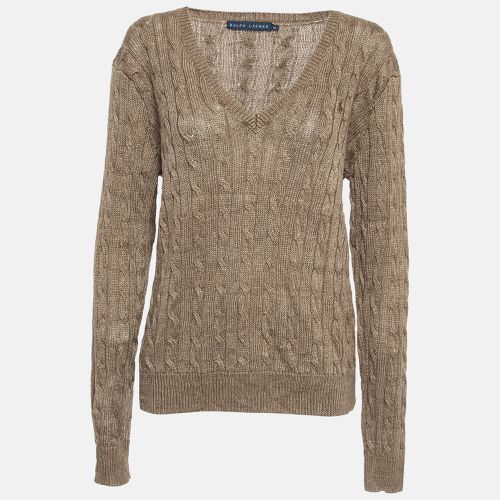 Ralph Lauren Brown Linen Cable Knit V-Neck Sweater XL - Ralph Lauren - Modalova