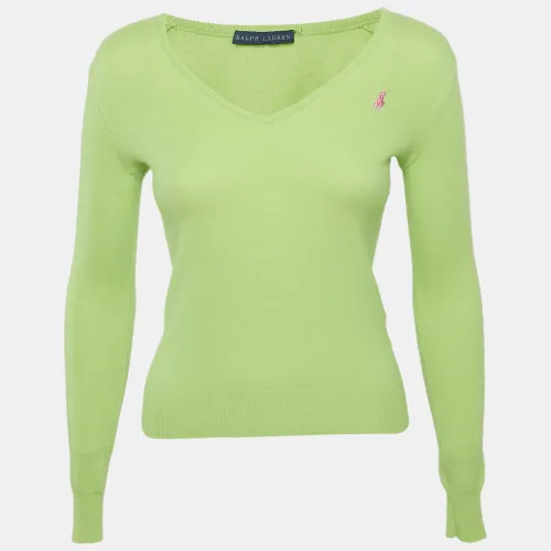 Ralph Lauren Light Green Cashmere V-Neck Long Sleeve Sweater S - Ralph Lauren - Modalova