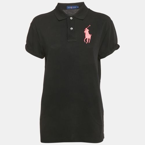 Ralph Lauren Black Embroidered Pony Cotton Rolled Up Sleeve Polo T-Shirt S - Ralph Lauren - Modalova
