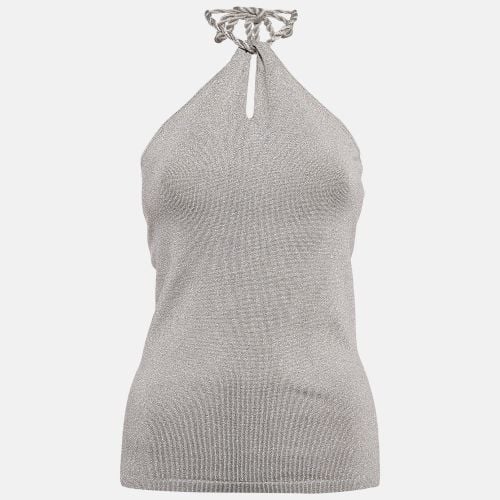 Ralph Lauren Grey Lurex Knit Tie-Up Halter Neck Top M - Ralph Lauren - Modalova