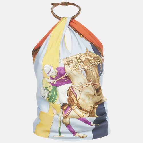 Ralph Lauren Multicolor Printed Silk Leather Trim Halter Neck Top XS - Ralph Lauren - Modalova