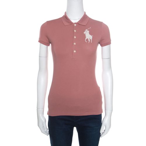 Ralph Lauren Blush Pink Cotton Beaded Logo Embellished Polo T- Shirt XS - Ralph Lauren - Modalova