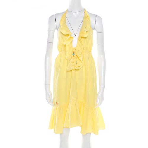 Ralph Lauren Yellow Crinkled Cotton Ruffled Halter Sundress M - Ralph Lauren - Modalova