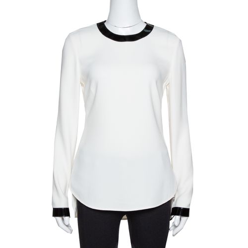 Ralph Lauren Off White Crepe Contrast Leather Trim Blouse S - Ralph Lauren - Modalova