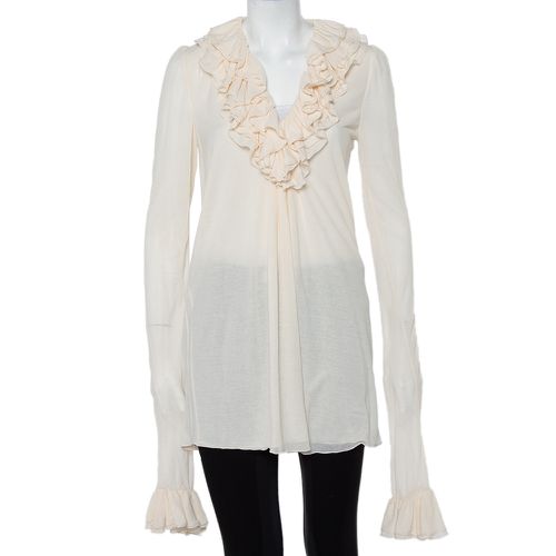 Ralph Lauren Cream Cotton Long Sleeve Ruffled Tunic M - Ralph Lauren - Modalova