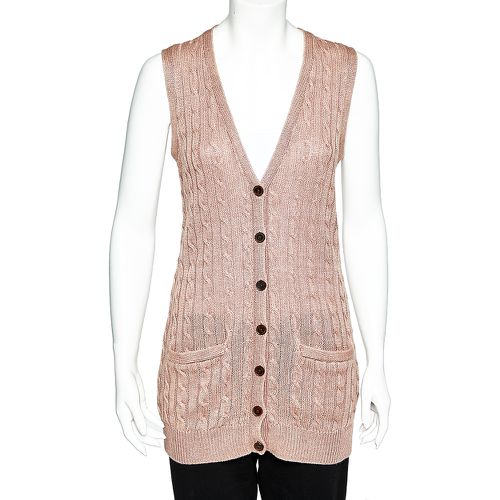 Ralph Lauren Pale Pink Linen Cable Knit Sleeveless Button Front Cardigan S - Ralph Lauren - Modalova