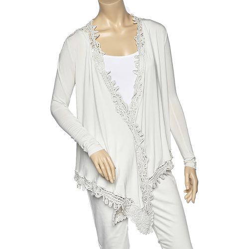 Ralph Lauren Cream Stretch Jersey Crochet Trim Long Sleeve Shrug M - Ralph Lauren - Modalova