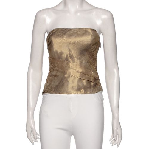 Ralph Lauren Gold Patterned Mesh & Silk Strapless Top M - Ralph Lauren - Modalova