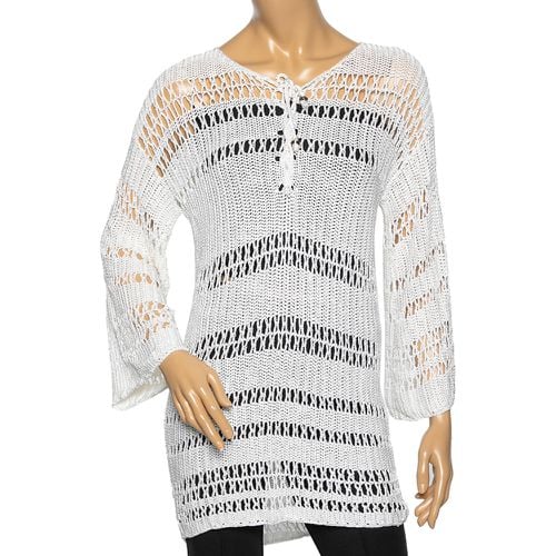 Ralph Lauren White Perforated Knit Long Sleeve Top M - Ralph Lauren - Modalova