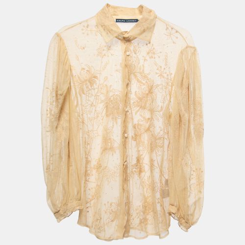 Ralph Lauren Cream Embroidered Lace Button Front Sheer Shirt M - Ralph Lauren - Modalova