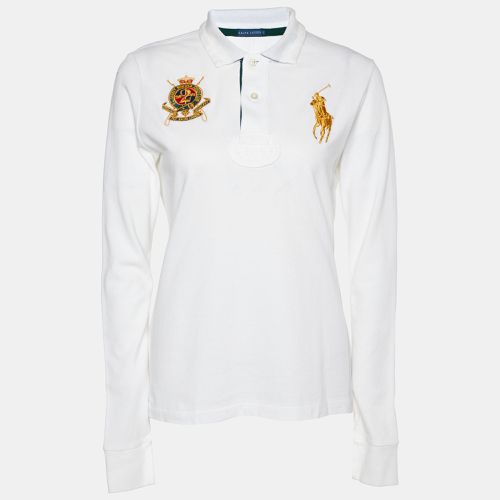 Ralph Lauren White Embroidered Cotton Knit Long Sleeve Polo T-Shirt L - Ralph Lauren - Modalova