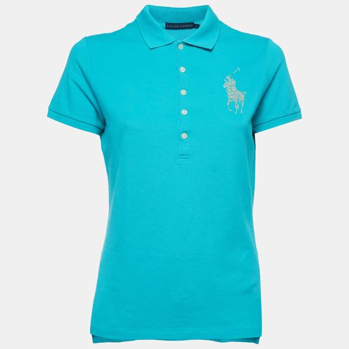 Ralph Lauren Teal Blue Cotton Glitter Logo Polo T-Shirt L - Ralph Lauren - Modalova