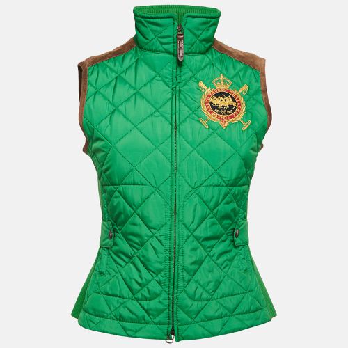 Ralph Lauren Sport Green Embroidered Suede Trim Synthetic Quilted Vest S - Ralph Lauren - Modalova