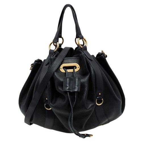 Ralph Lauren Black Perforated Leather Drawstring Hobo - Ralph Lauren - Modalova