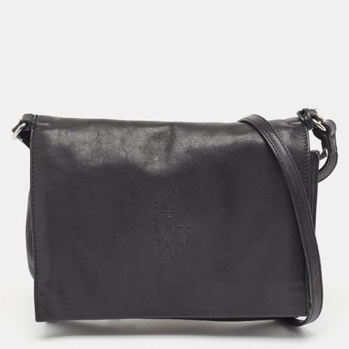 Ralph Lauren Black Leather Logo Embossed Flap Messenger Bag - Ralph Lauren - Modalova