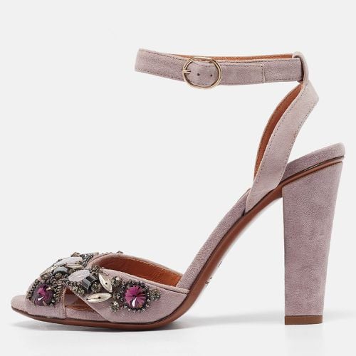 Ralph Lauren Purple Suede Crystal Embellished Ankle Strap Sandals Size 39 - Ralph Lauren - Modalova