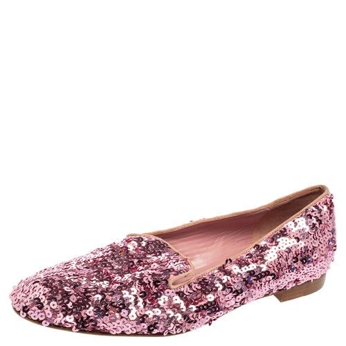 Ralph Lauren Pink Sequin Embellished Quintessa Pewter Smoking Slippers Size 37 - Ralph Lauren - Modalova