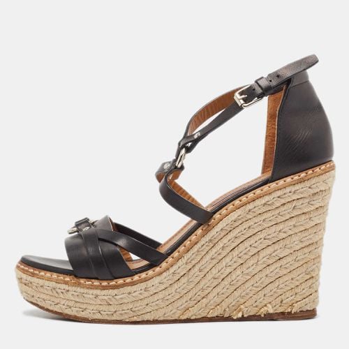 Ralph Lauren Black Leather Wedge Platform Espadrille Ankle Strap Sandals Size 39.5 - Ralph Lauren - Modalova