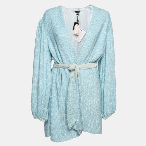 Retrofete Blue Velvet Trim Sequin Gabrielle Wrap Dress M - Retrofete - Modalova