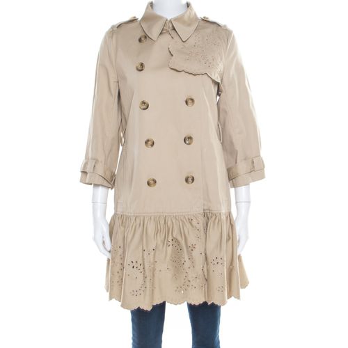 Red Valentino Beige Cotton Eyelet Embroidered Ruffled Double Breasted Coat M - RED Valentino - Modalova