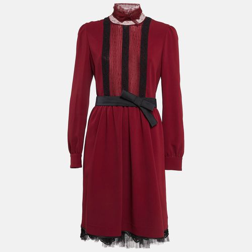 RED Valentino Burgundy Tulle Trim Crepe Flared Midi Dress M - RED Valentino - Modalova