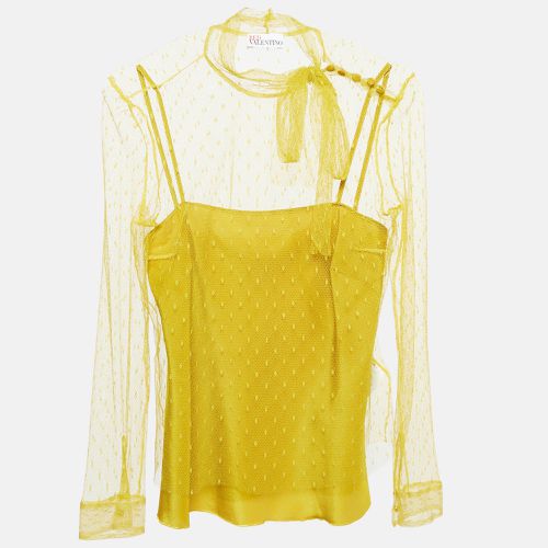 RED Valentino Yellow Tulle Bow Tie Detail Sheer Blouse S - RED Valentino - Modalova