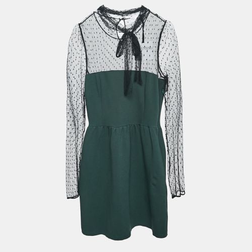 RED Valentino Green/Black Jersey and Lace High Neck Mini Dress L - RED Valentino - Modalova