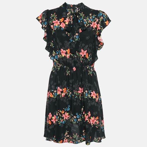 RED Valentino Black Floral Print Silk Ruffled Mini Dress M - RED Valentino - Modalova