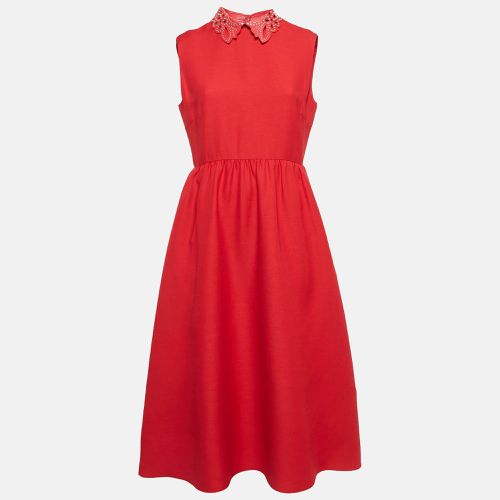 RED Valentino Red Studded Leather Collar and Wool Sleeveless Midi Dress M - RED Valentino - Modalova