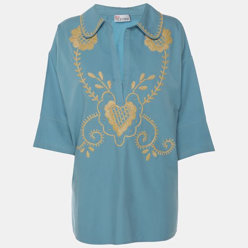 RED Valentino Light Blue Cotton Embroidered Blouse M - RED Valentino - Modalova