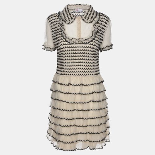 RED Valentino Cream/Black Lace Knit Mini Dress M - RED Valentino - Modalova