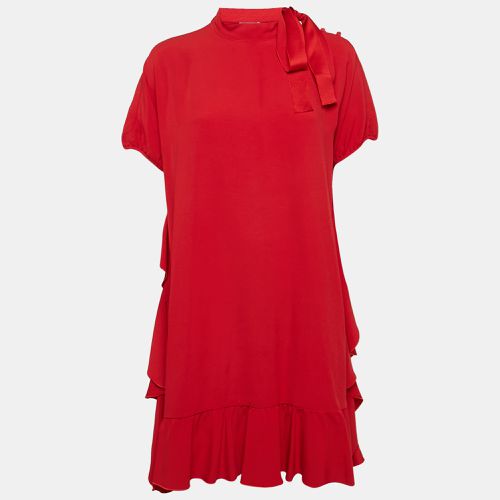 RED Valentino Red Crepe Ruffled Tie-Up Neck Detail Mini Dress M - RED Valentino - Modalova