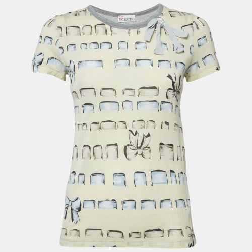 RED Valentino Yellow/Grey Printed Modal Bow Detail Top S - RED Valentino - Modalova