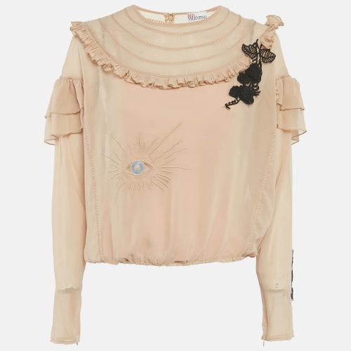 RED Valentino Beige Embroidered Crepe Frill Detail Sheer Top M - RED Valentino - Modalova