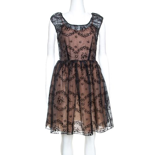 RED Valentino Black Floral Burnout Organza Short Dress S - RED Valentino - Modalova