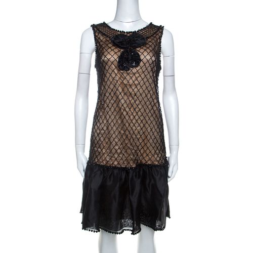 Red Valentino Black Beaded Lace and Silk Ruffle Detail Short Dress L - RED Valentino - Modalova