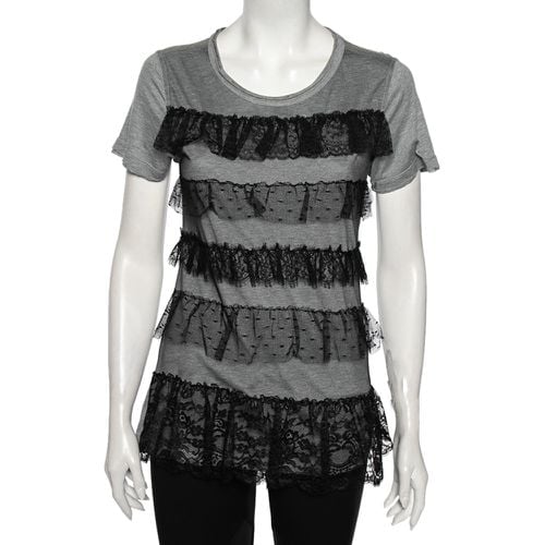 Red Valentino Grey Ruffled Lace and Jersey Short Sleeve T Shirt M - RED Valentino - Modalova