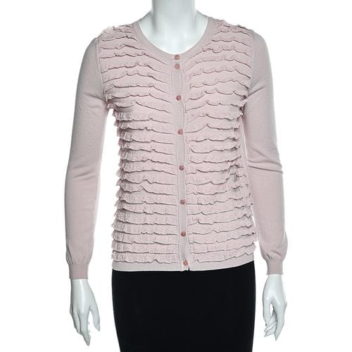 RED Valentino Pink Knit Ruffle Trimmed Button Front Fitted Cardigan L - RED Valentino - Modalova