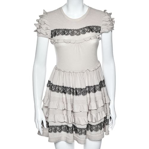 RED Valentino Beige Wool Lace Trim Ruffled Mini Dress M - RED Valentino - Modalova